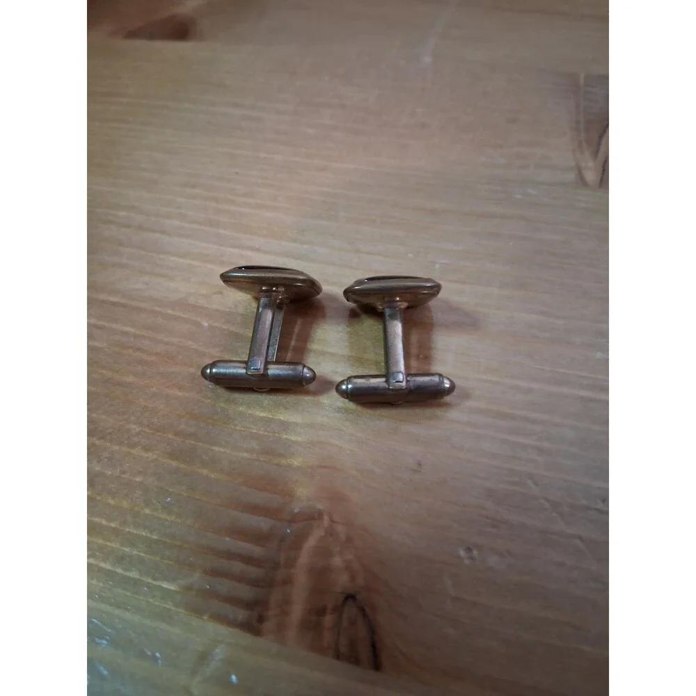 Vintage Blue Stone Inlay Cufflinks Square Gold Stripe 1